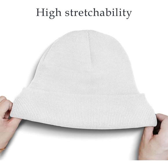 Men's White Comfortable Breathable Soft Beanie Knit Slouchy Winter Skull Hats - Picture 3 of 6